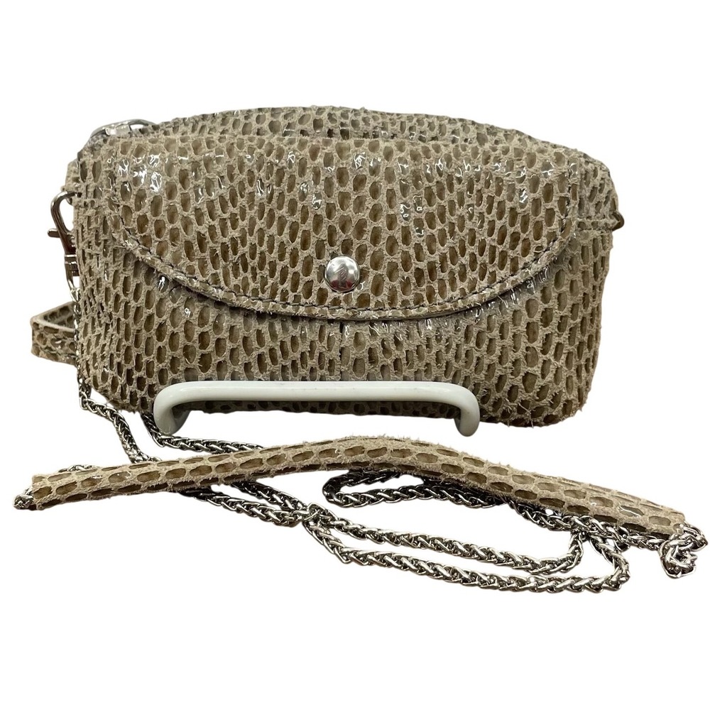 Sorial Leather Crossbody Bag Snakeskin Embossed‎ Beige Chain Strap Small
